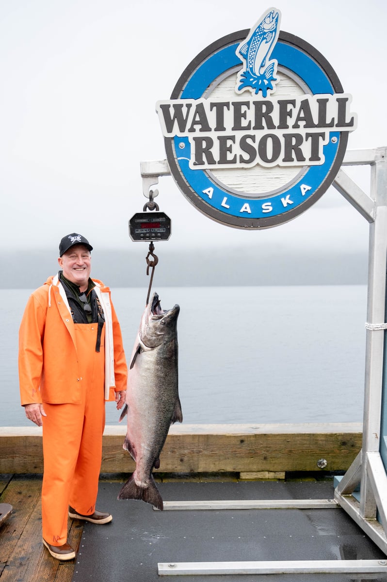 King of the Day catch at Waterfall Resort 59.5lbs King Salmon