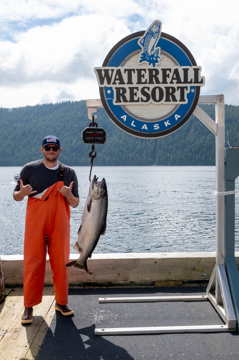 King of the Day catch at Waterfall Resort 33.9 lbs KingSalmon